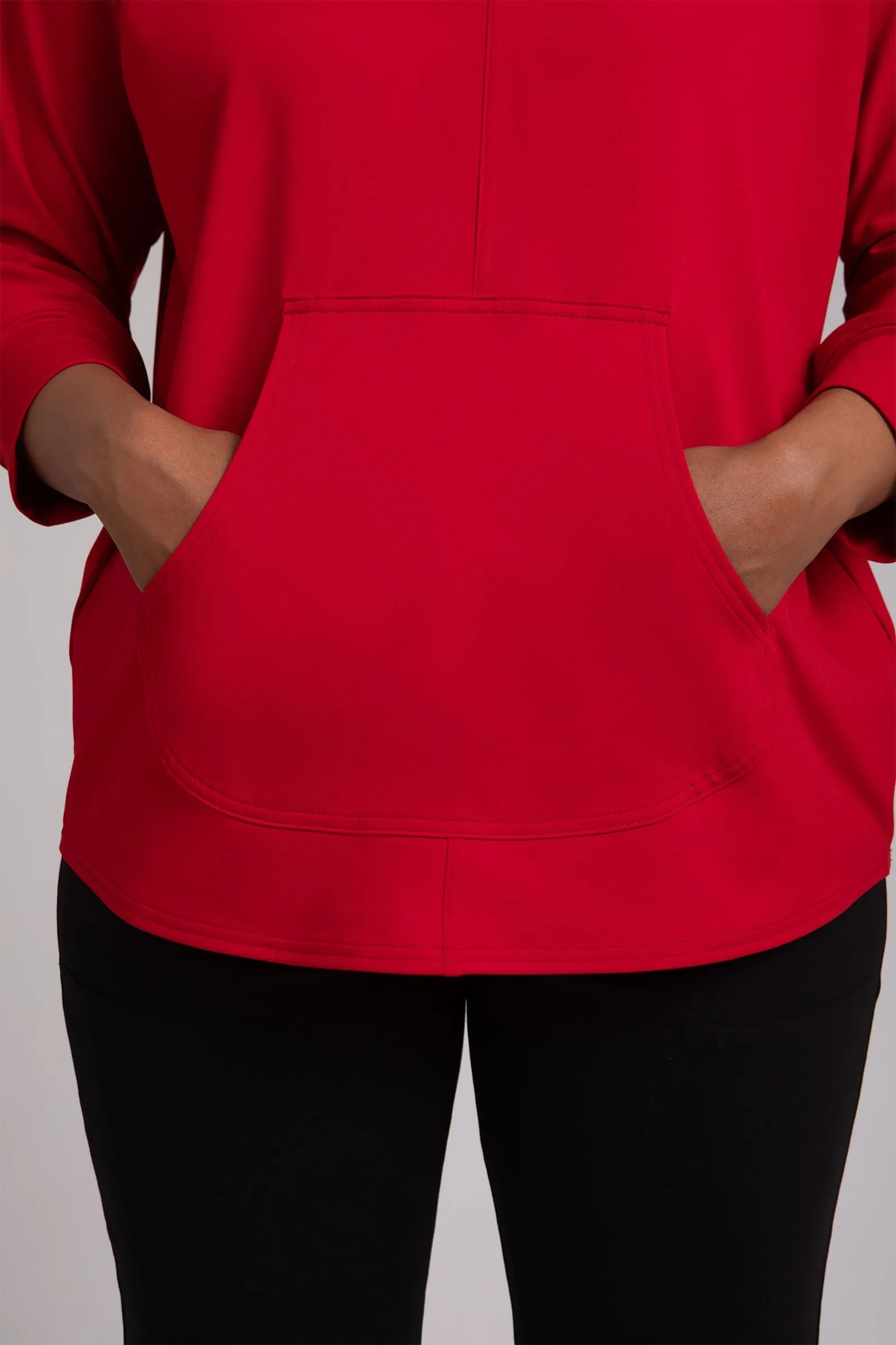 Fleece Back Jersey Funnel Neck Pullover with Kangaroo Pocket