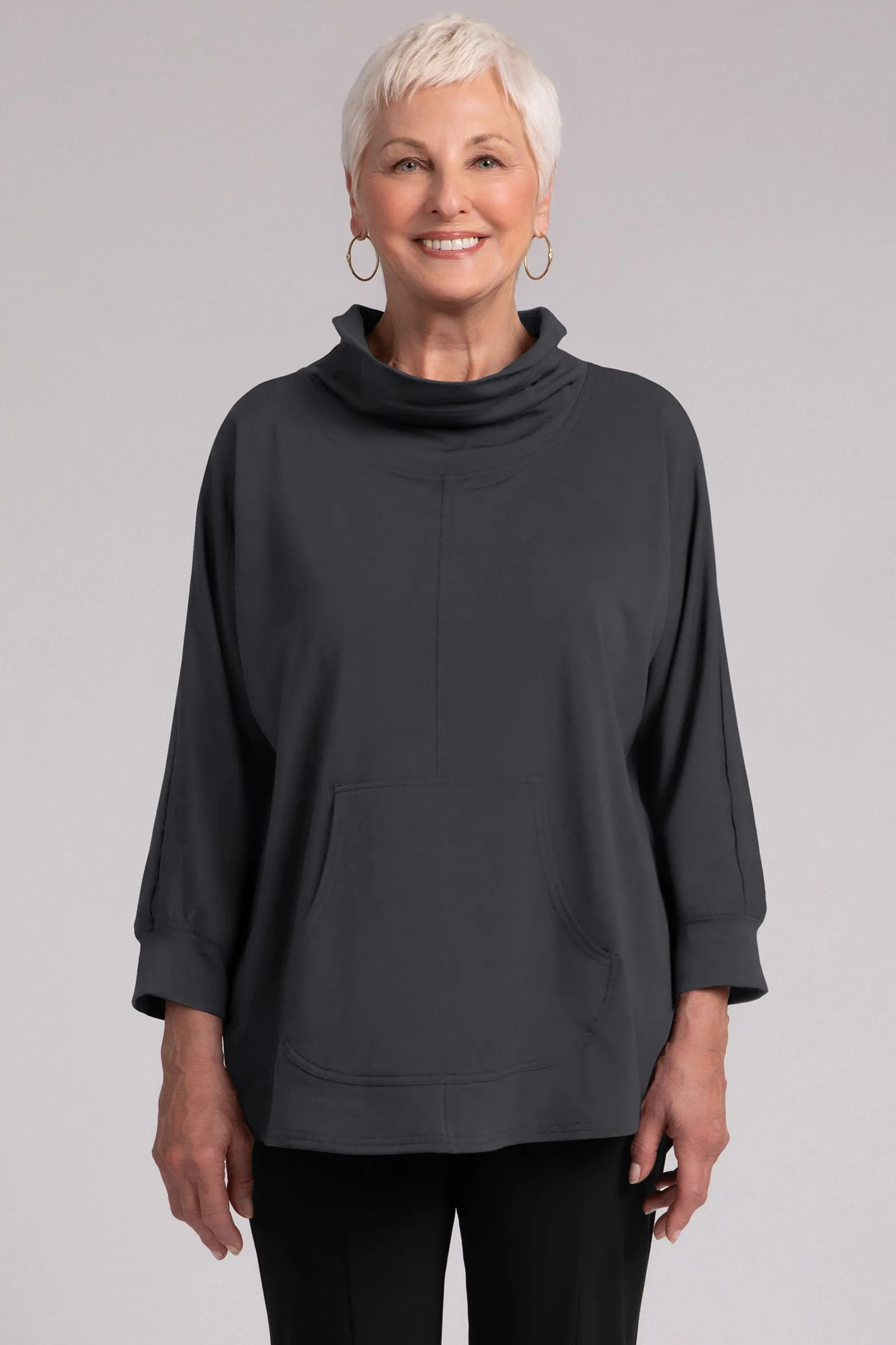 Fleece Back Jersey Funnel Neck Pullover with Kangaroo Pocket