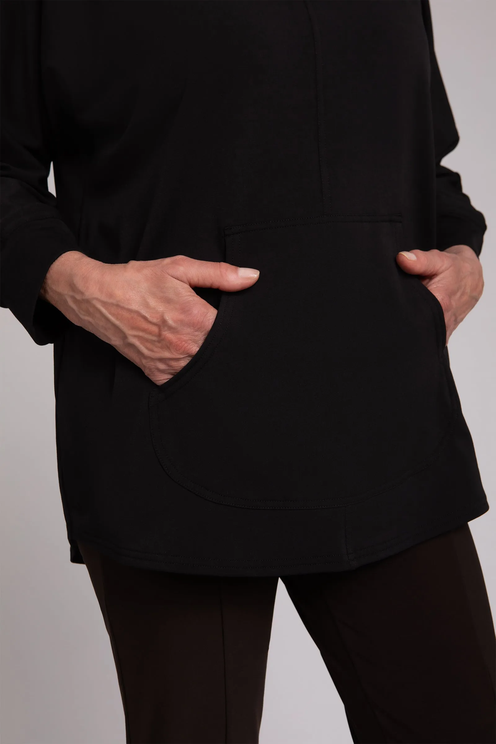 Fleece Back Jersey Funnel Neck Pullover with Kangaroo Pocket