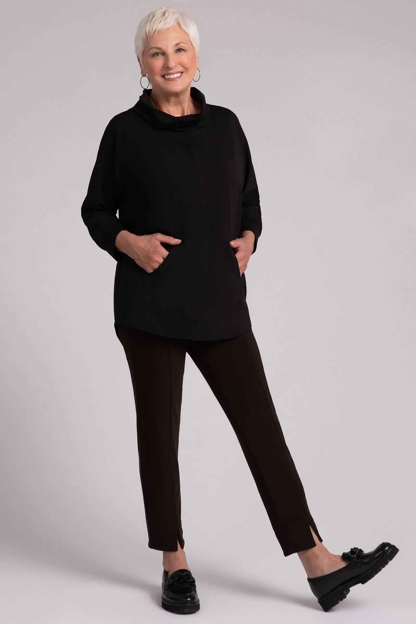 Fleece Back Jersey Funnel Neck Pullover with Kangaroo Pocket