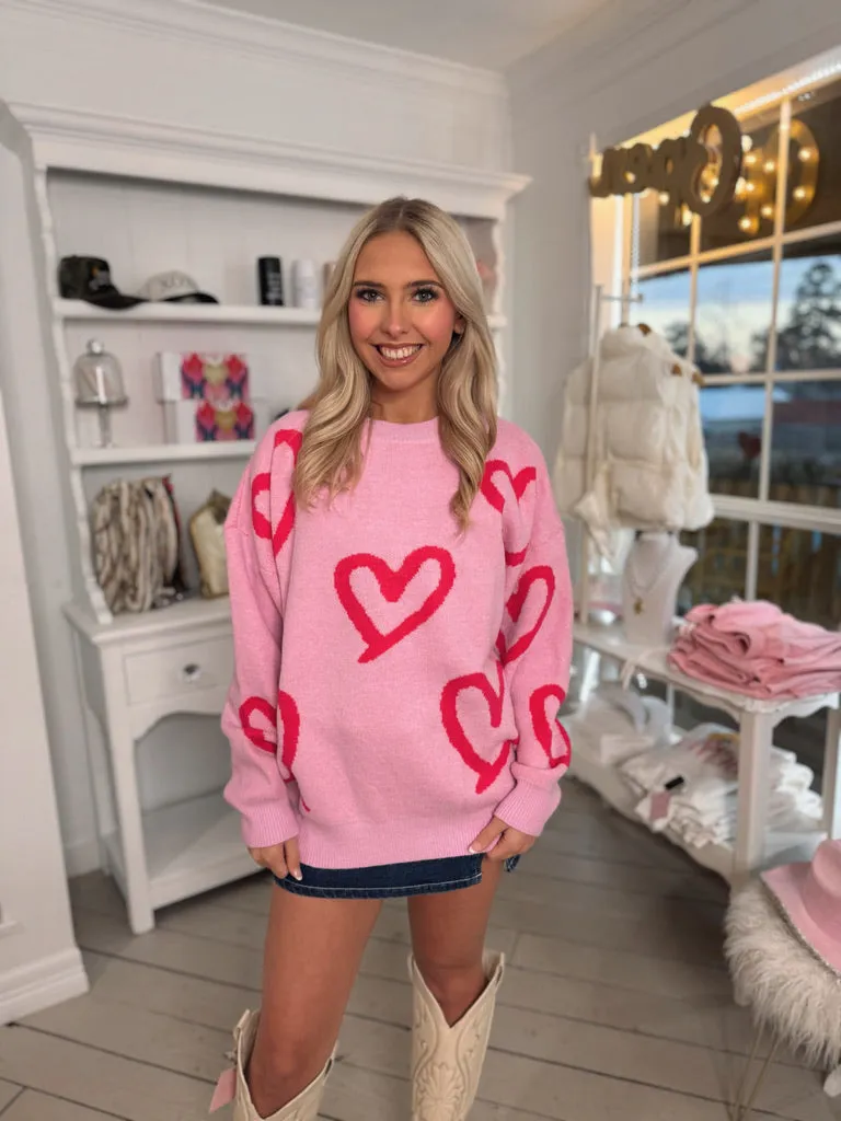 Fuchsia Heart Sweater