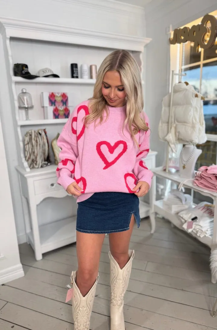 Fuchsia Heart Sweater