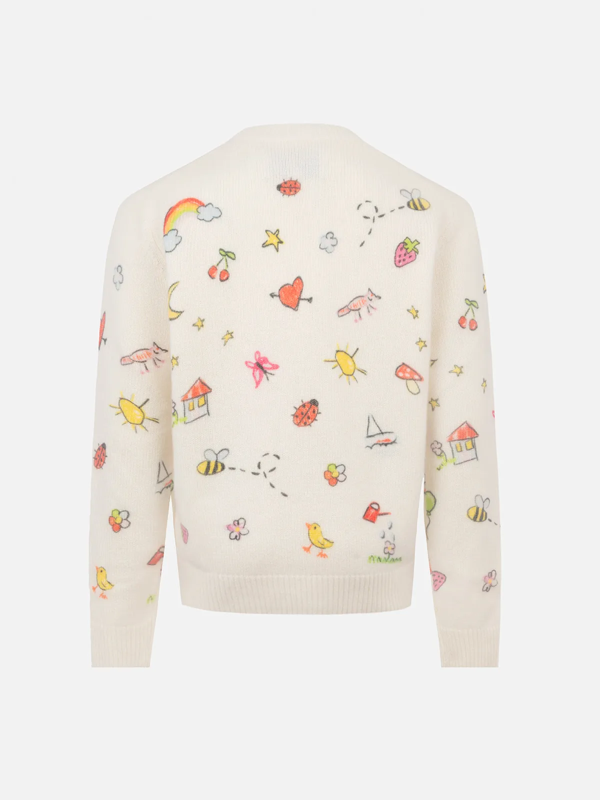 Girl white crewneck sweater Princess with Saint Barth sketch print
