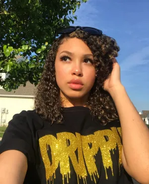 Gold Glitter Drippin | Black Tee