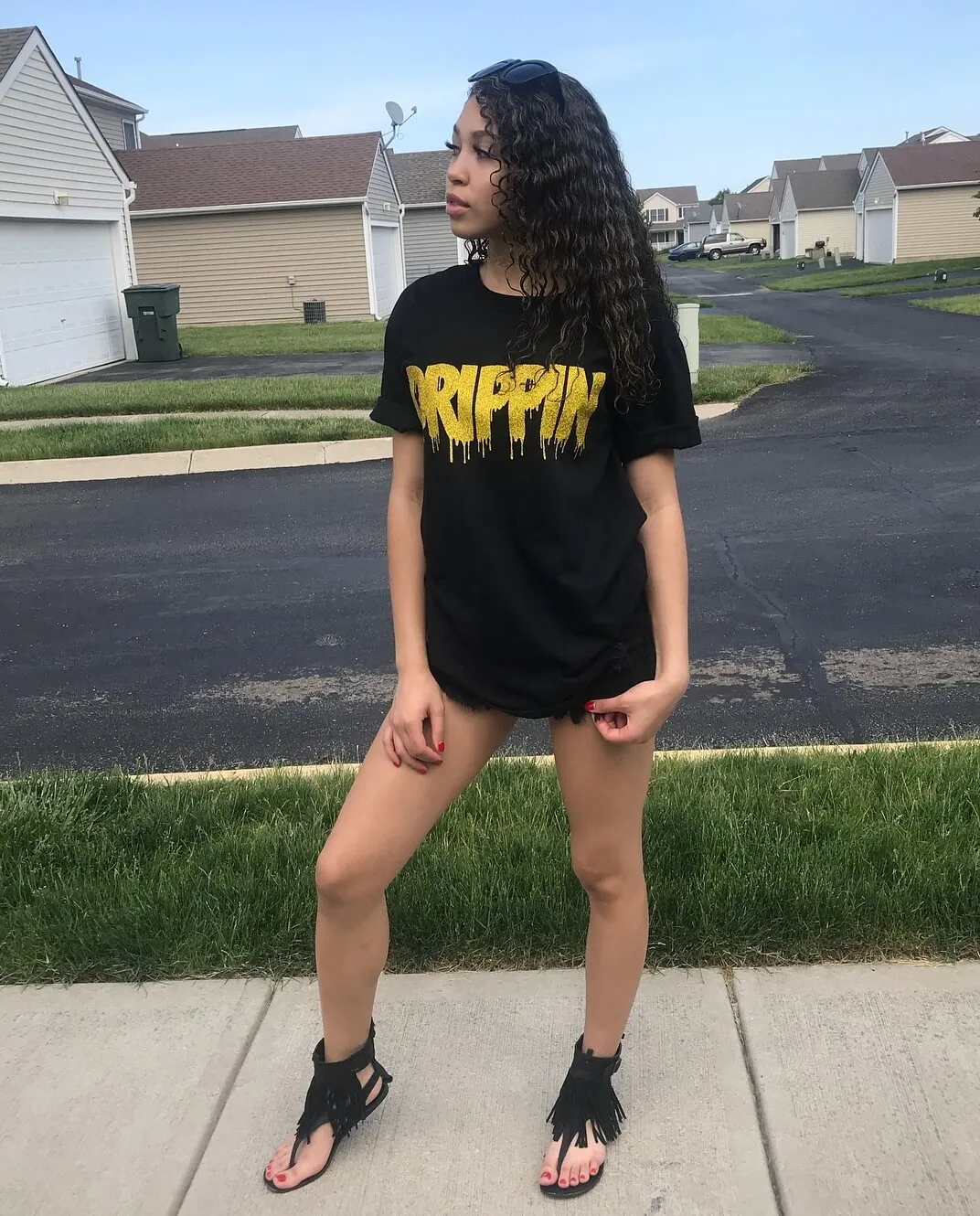 Gold Glitter Drippin | Black Tee