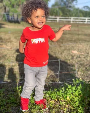 Goldfish White Drippin (Small) | Kids Red Tee