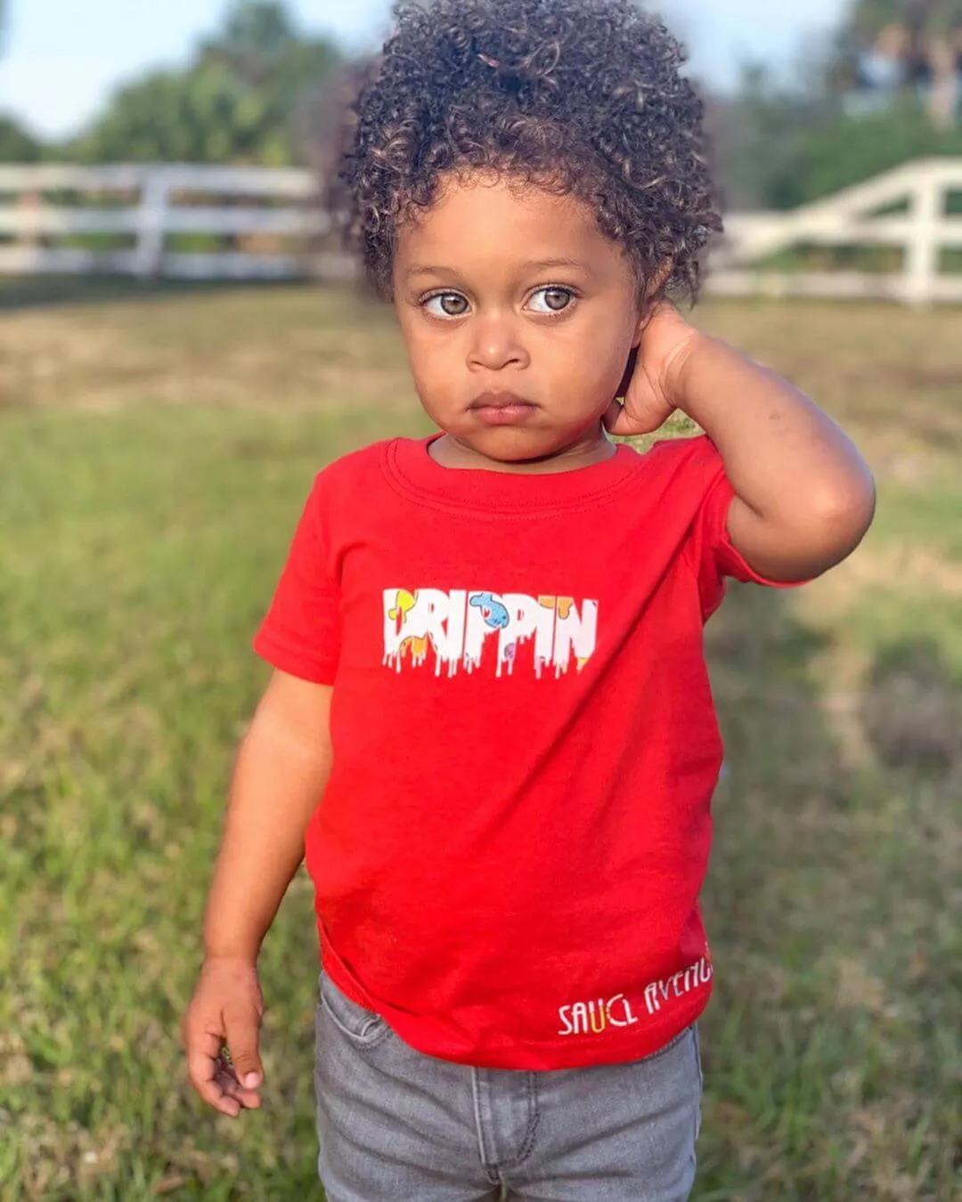 Goldfish White Drippin (Small) | Kids Red Tee