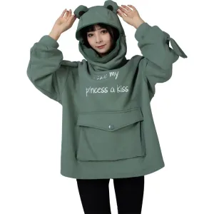 Green Froggy Give My Princess Oversized Full Zip Hoodie Coat C00064
