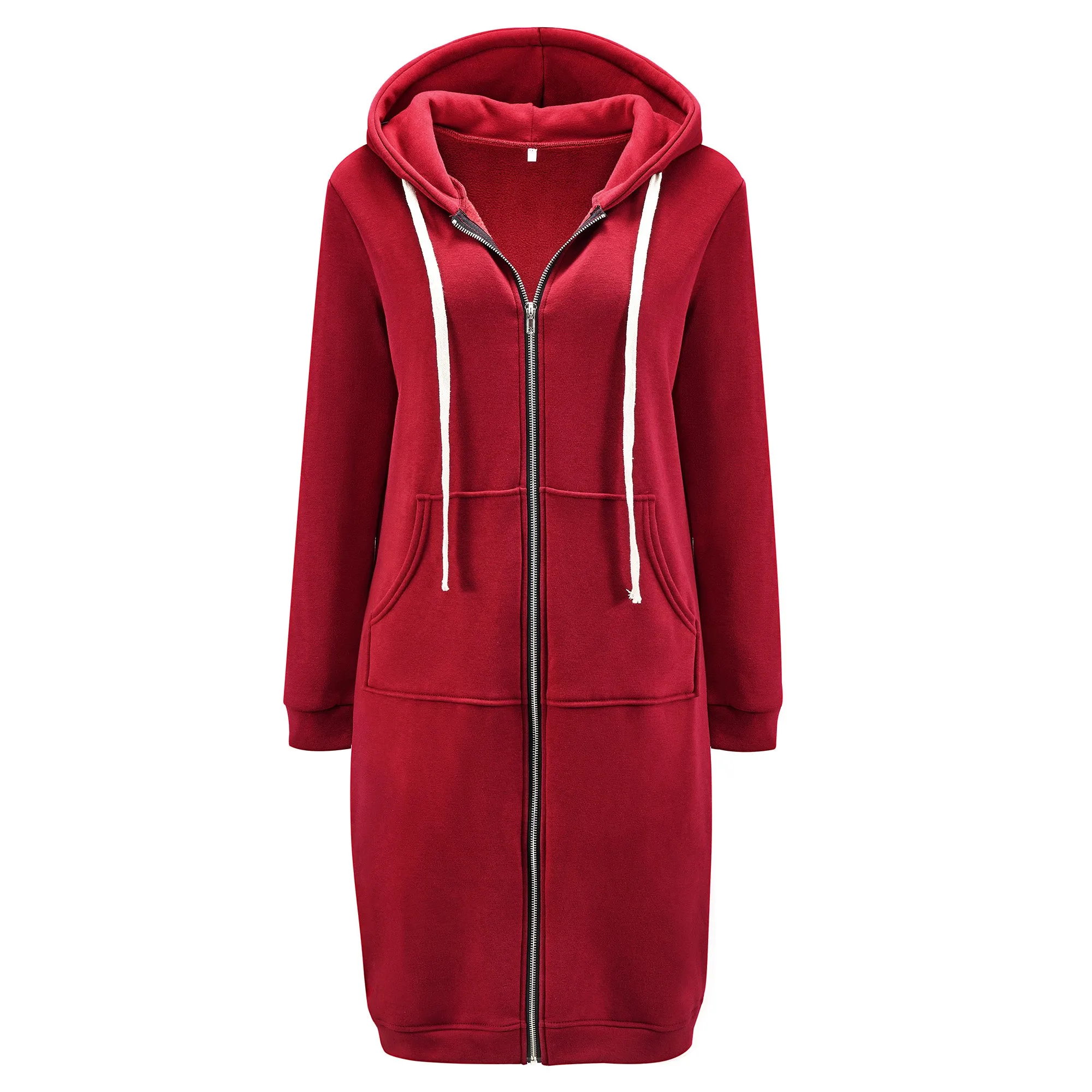 HARENC™Women's Long Hoodies Tunic Winter Fleece Jackets Knitted Casual Sweatshirt Zip Up Hoodies