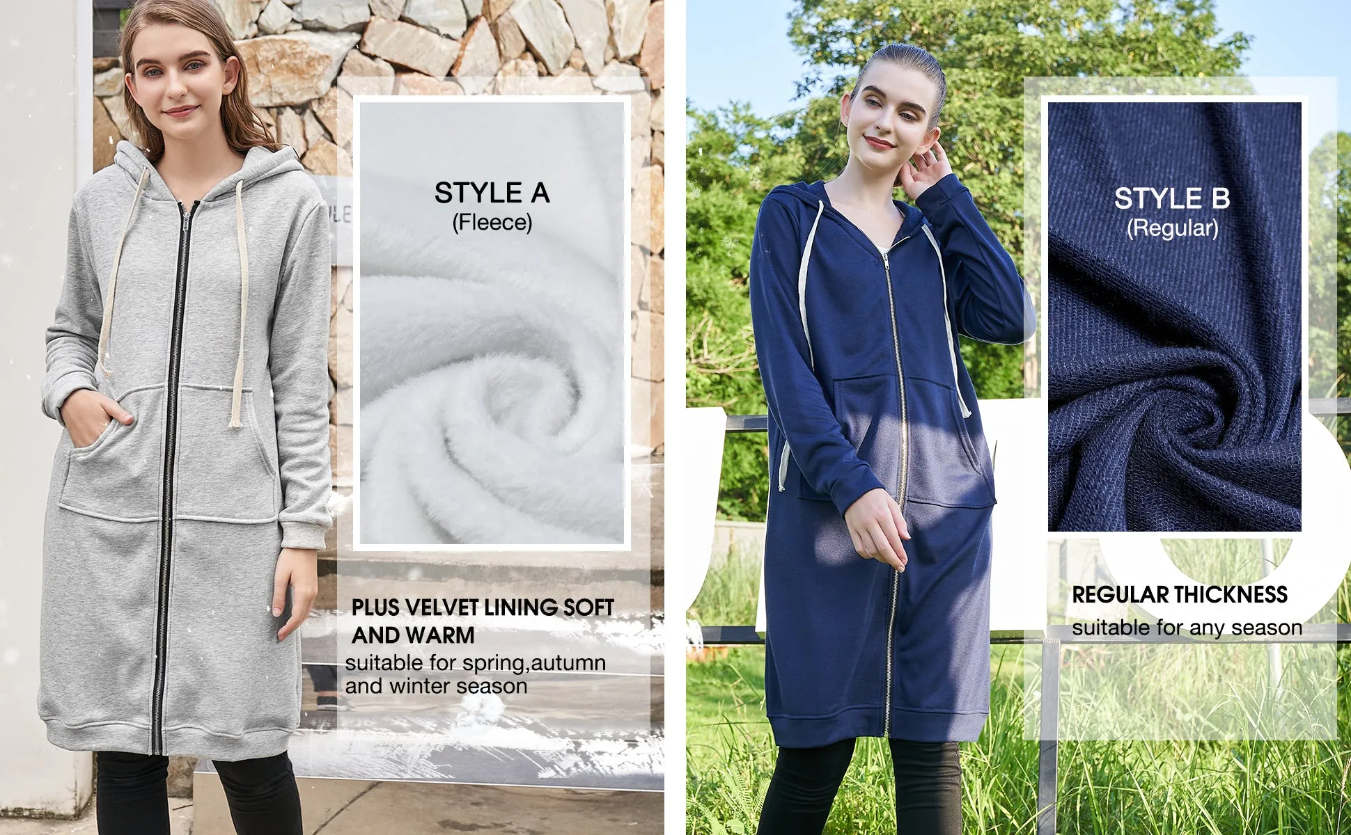 HARENC™Women's Long Hoodies Tunic Winter Fleece Jackets Knitted Casual Sweatshirt Zip Up Hoodies