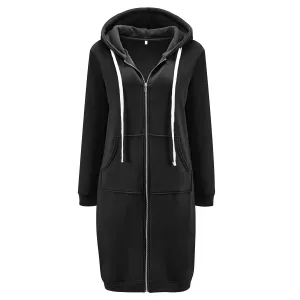 HARENC™Women's Long Hoodies Tunic Winter Fleece Jackets Knitted Casual Sweatshirt Zip Up Hoodies