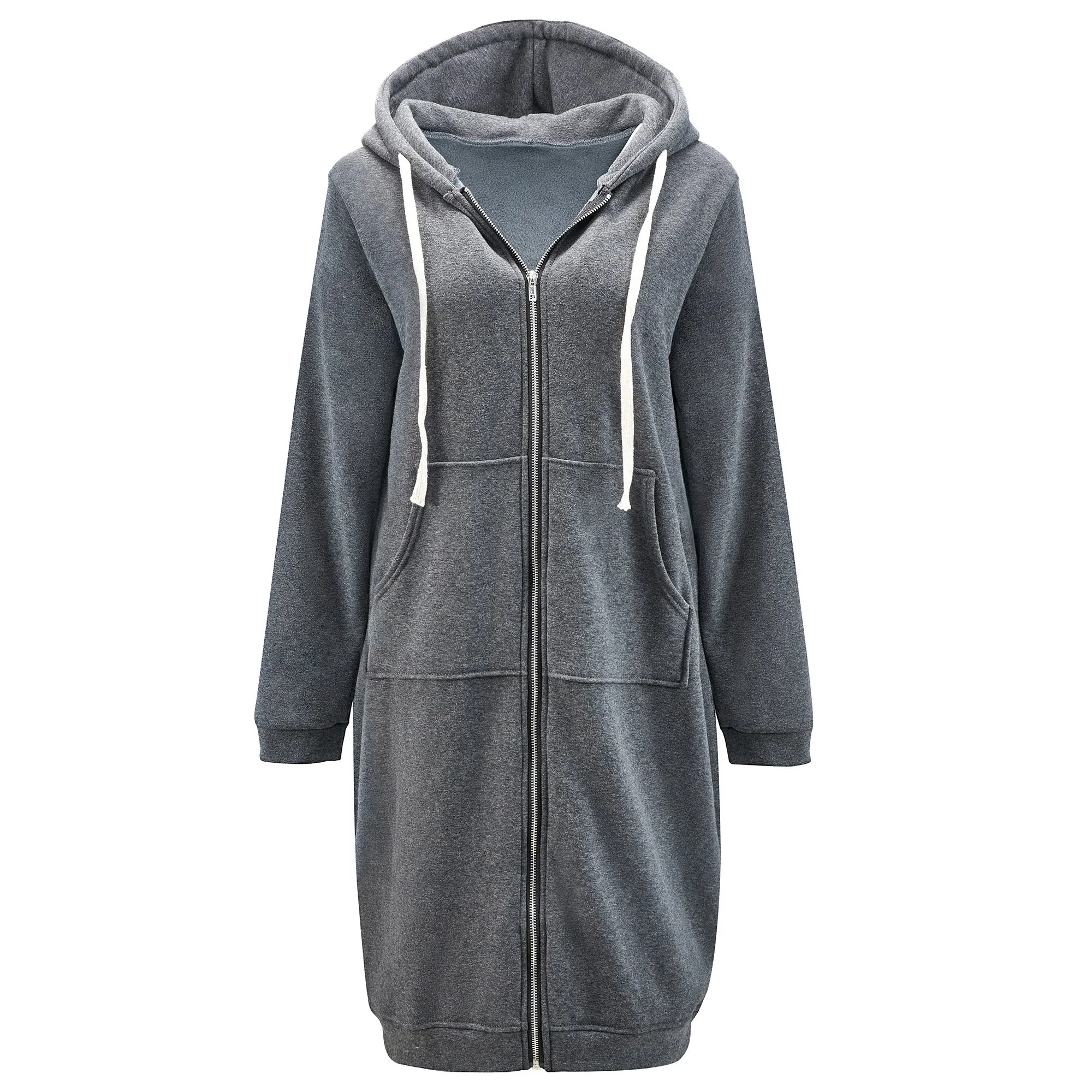 HARENC™Women's Long Hoodies Tunic Winter Fleece Jackets Knitted Casual Sweatshirt Zip Up Hoodies