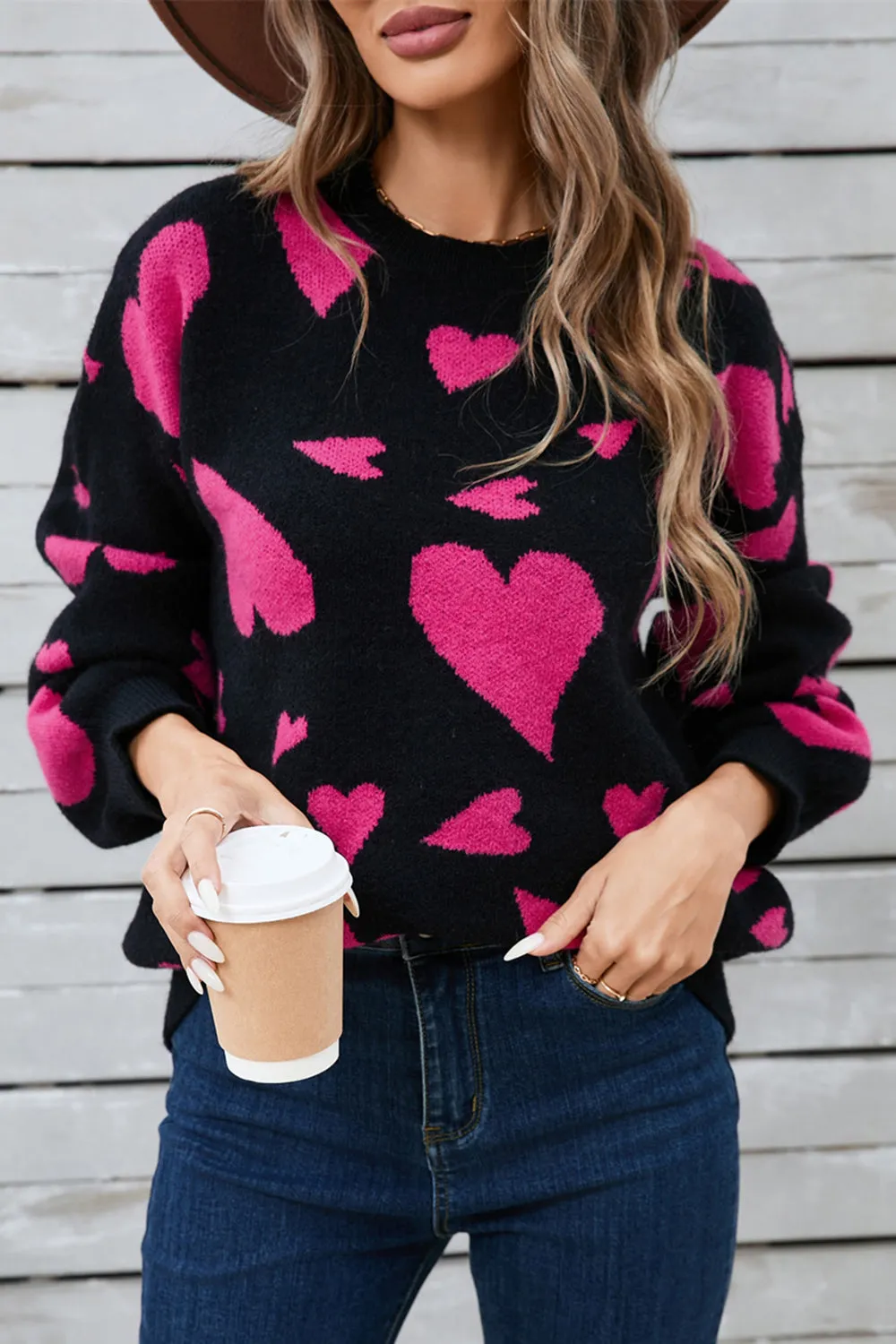 Hazel Blues® |  Angel Wings Heart Contrast Round Neck Long Sleeve Sweater