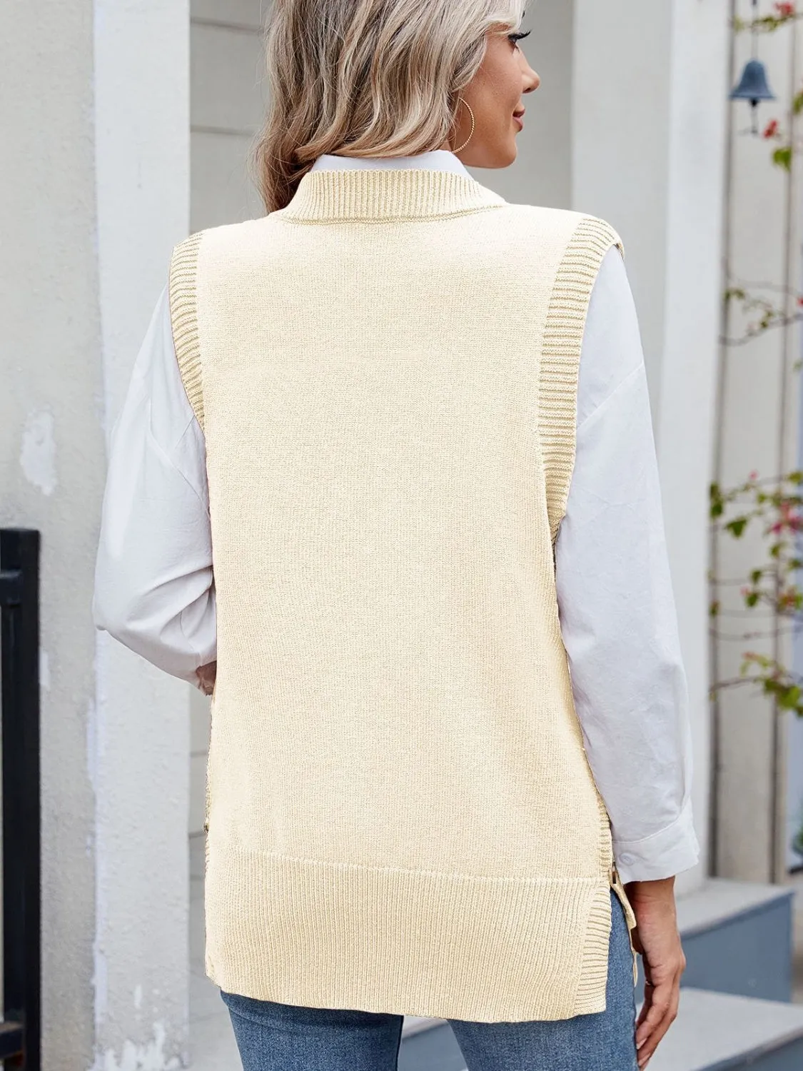 Hazel Blues® |  Buttoned Round Neck Sweater Vest