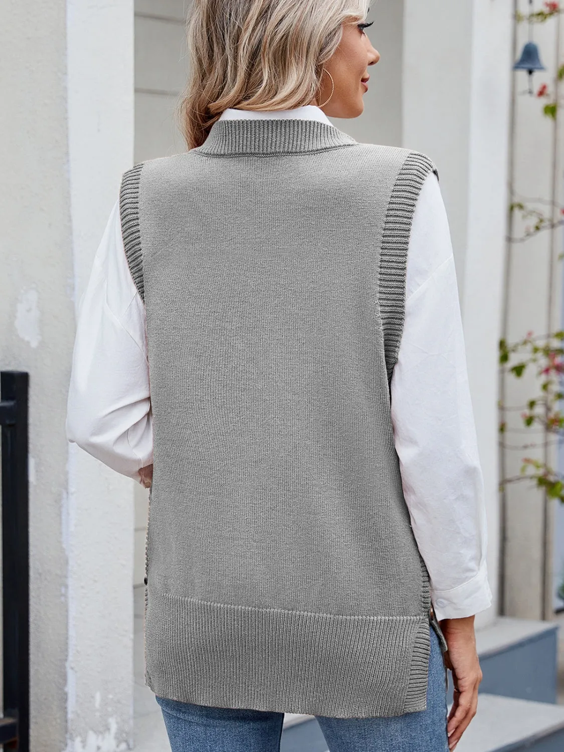 Hazel Blues® |  Buttoned Round Neck Sweater Vest