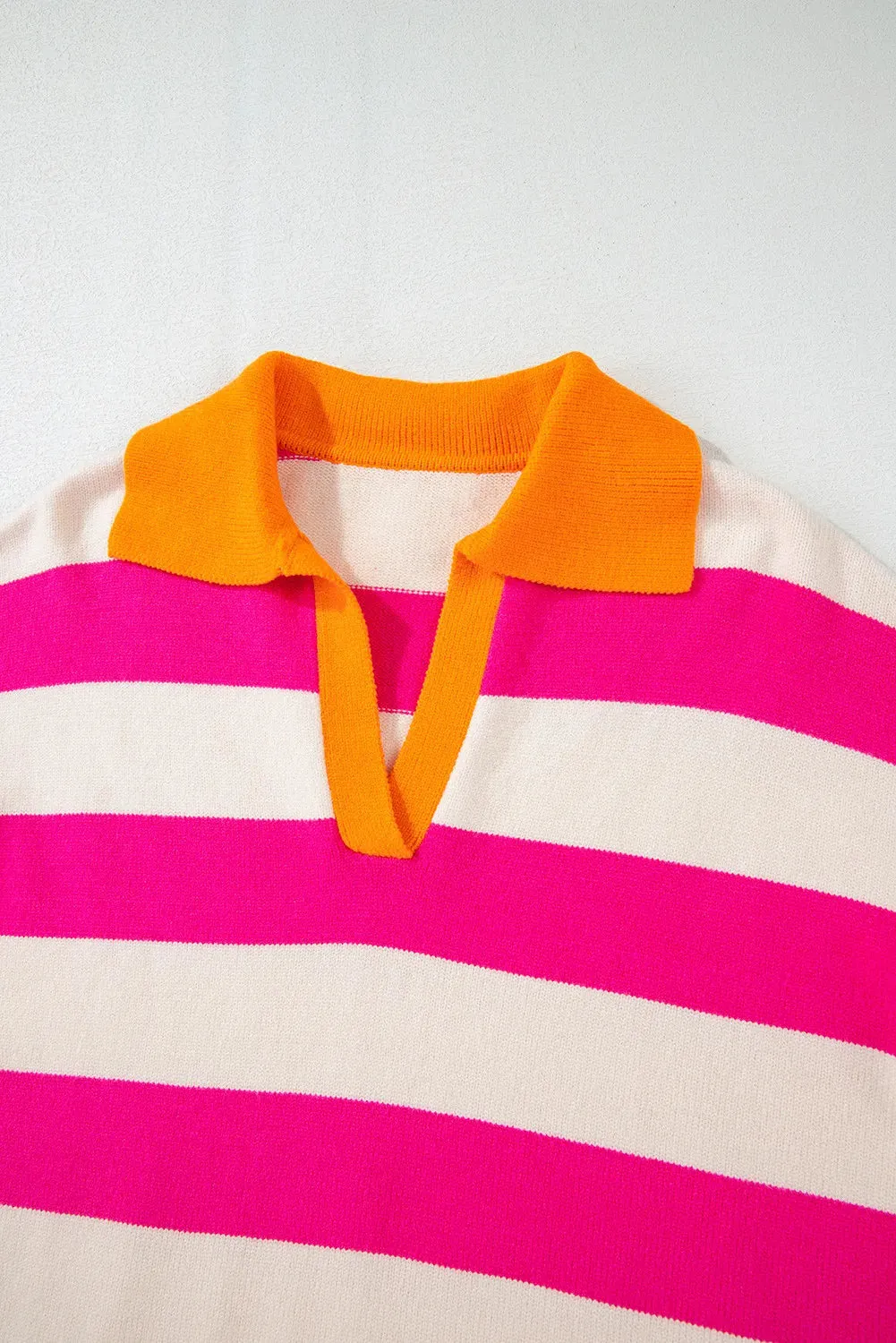 Hazel Blues® |  Contrast Stripes Johnny Collar Long Sleeve Sweater