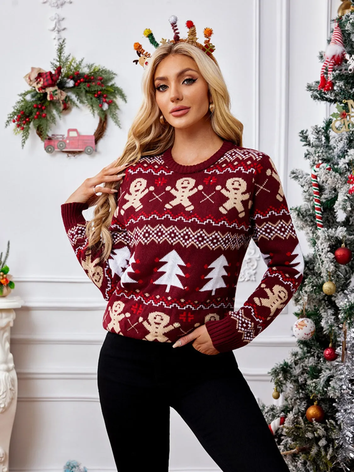 Hazel Blues® |  Gingerbread Round Neck Long Sleeve Sweater