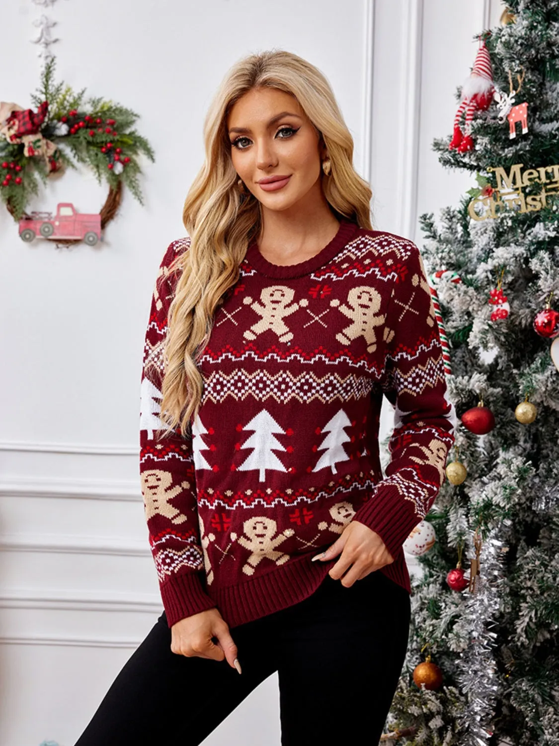Hazel Blues® |  Gingerbread Round Neck Long Sleeve Sweater