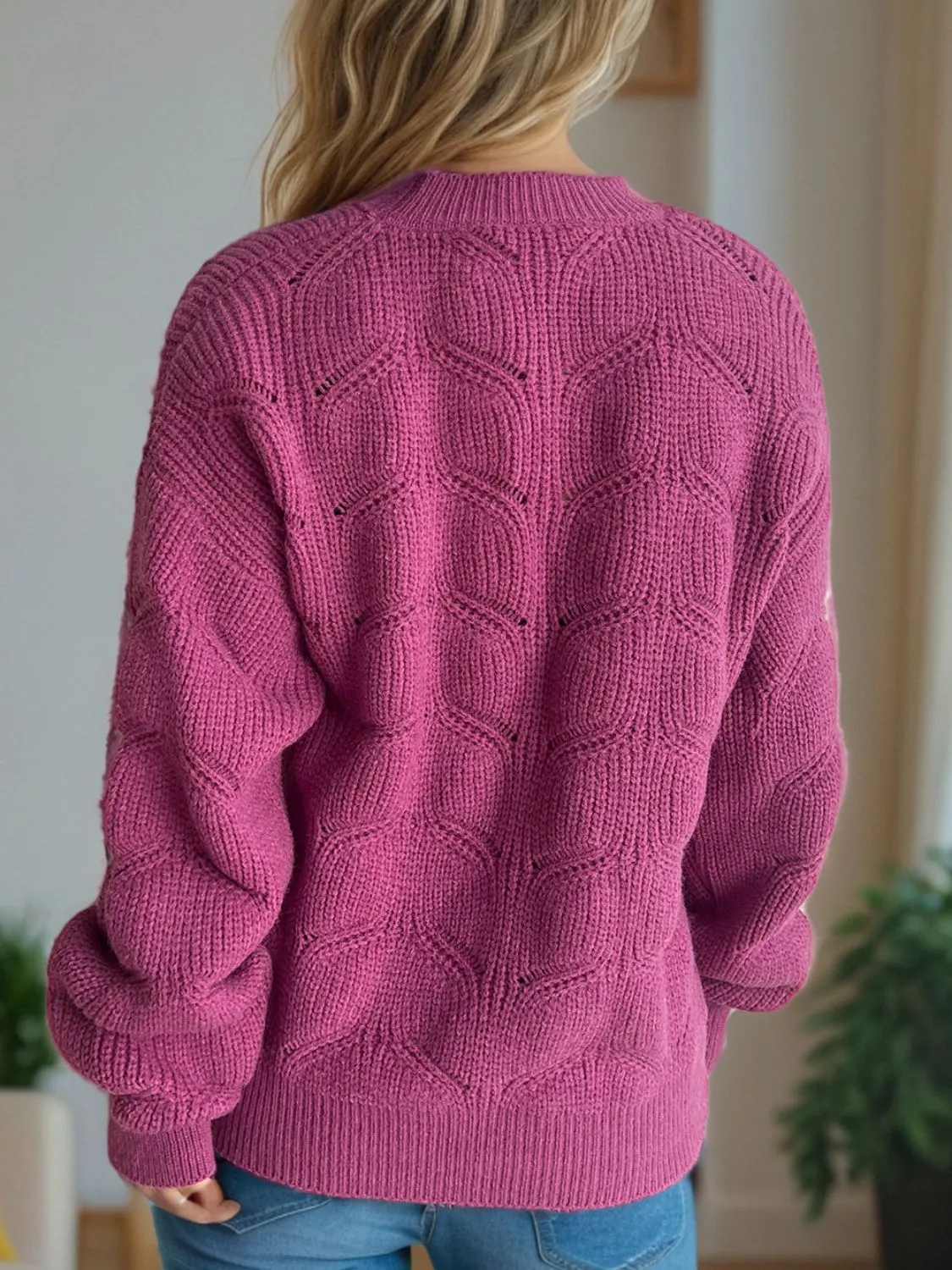 Hazel Blues® |  Openwork Round Neck Dropped Shoulder Sweater