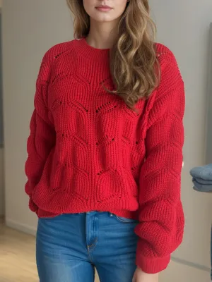 Hazel Blues® |  Openwork Round Neck Dropped Shoulder Sweater