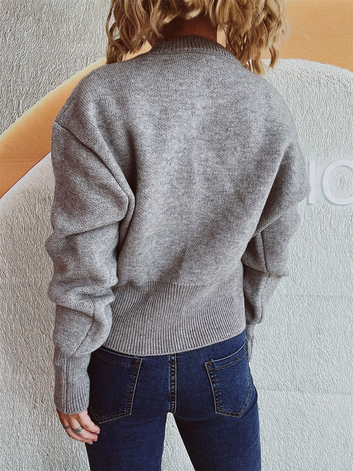 Hazel Blues® |  Round Neck Half Zip Long Sleeve Sweater