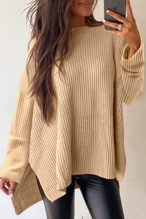 Hazel Blues® |  Side Slit Round Neck Long Sleeve Sweater