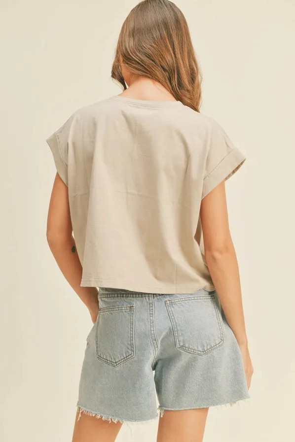 Hazel Round Neck Cuffed Sleeve Tee