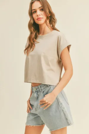 Hazel Round Neck Cuffed Sleeve Tee