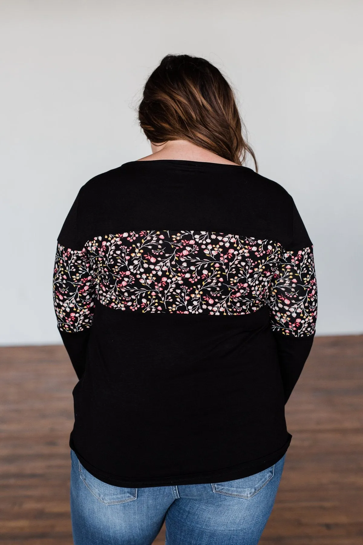 Hold Me Up Floral Color Block Top- Black