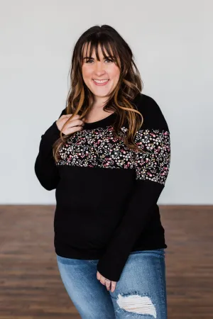 Hold Me Up Floral Color Block Top- Black