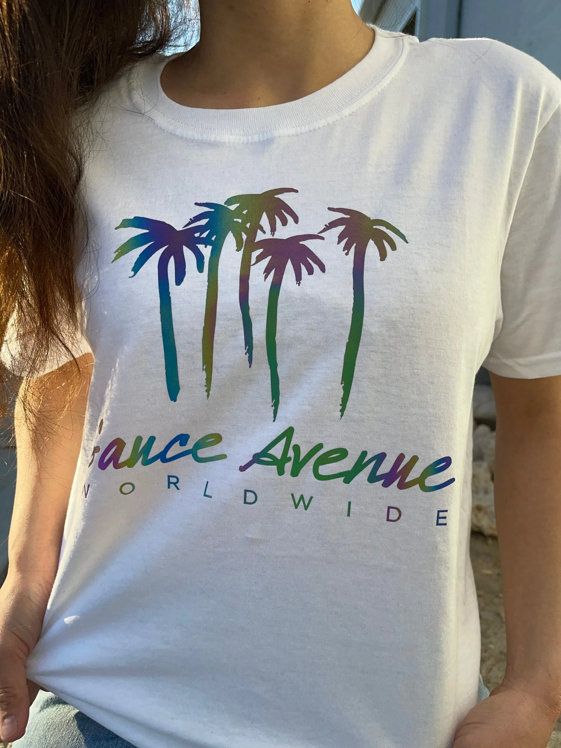 Holographic Reflective Palm Trees SA Worldwide | White Tee