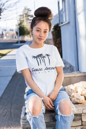 Holographic Reflective Palm Trees SA Worldwide | White Tee