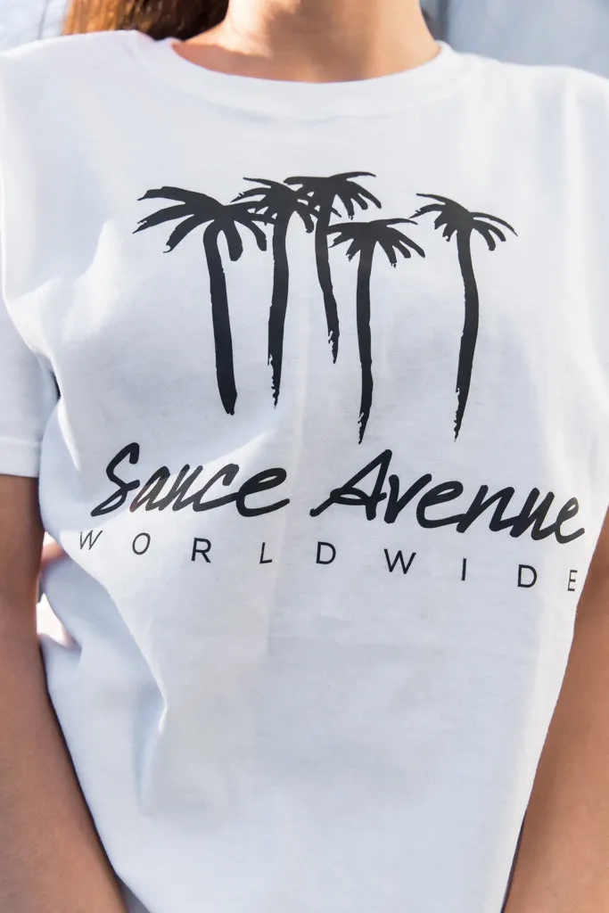 Holographic Reflective Palm Trees SA Worldwide | White Tee