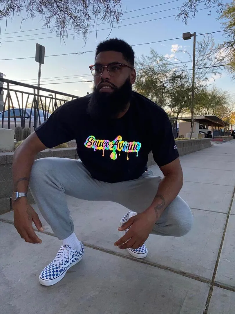 Holographic Reflective SA Drip | Black Tee