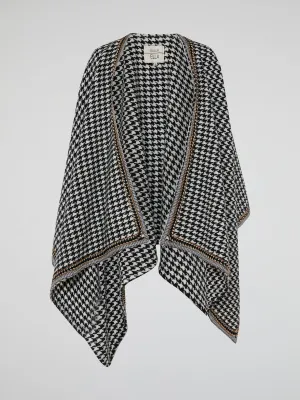 Houndstooth Embellished Poncho