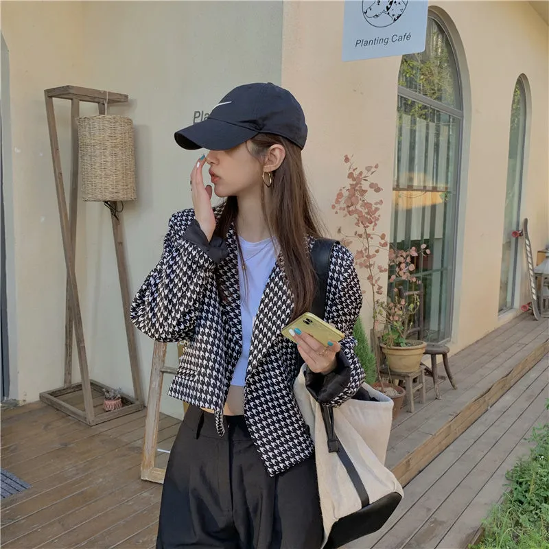 Houndstooth Pattern Long Sleeve Blazer Jacket