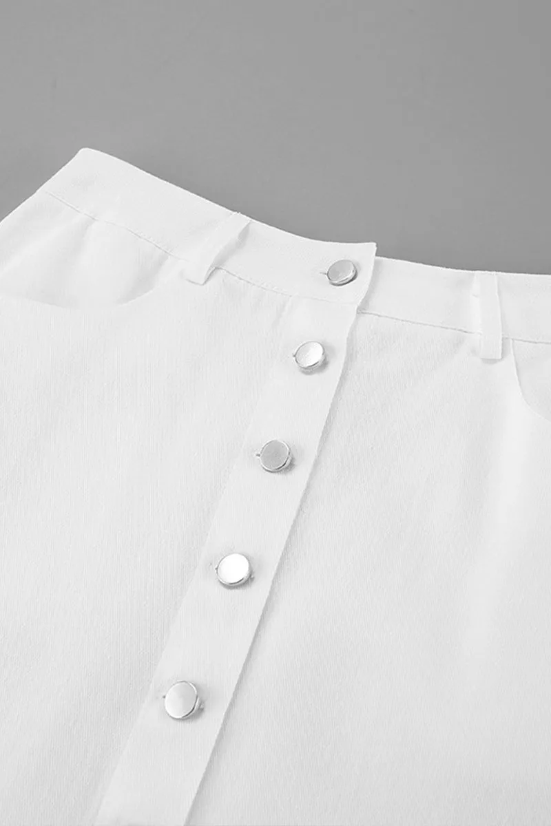 HQT1148 Sleek Button-Up Denim Skirt