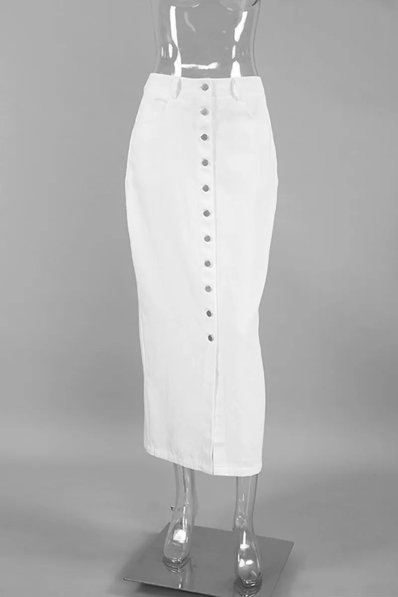 HQT1148 Sleek Button-Up Denim Skirt