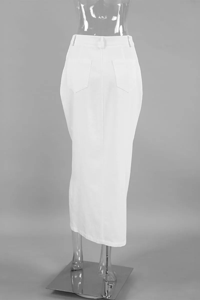 HQT1148 Sleek Button-Up Denim Skirt