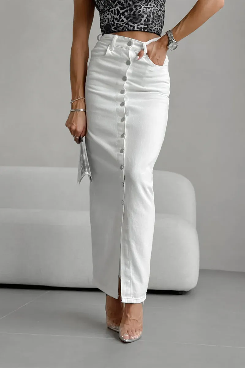 HQT1148 Sleek Button-Up Denim Skirt