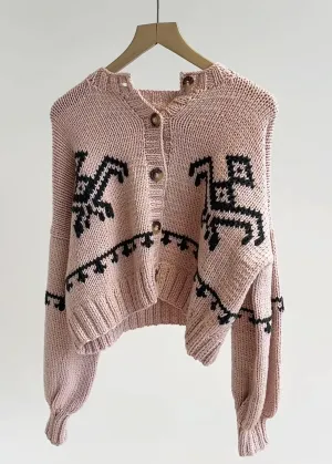 Inca Bird Sweater (Pastel Pink/Forest)