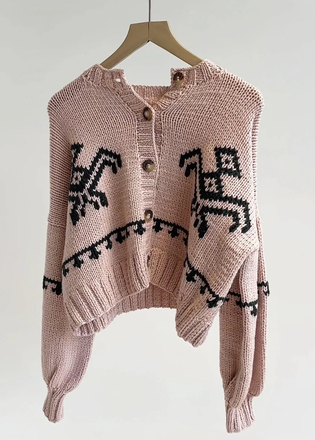 Inca Bird Sweater (Pastel Pink/Forest)