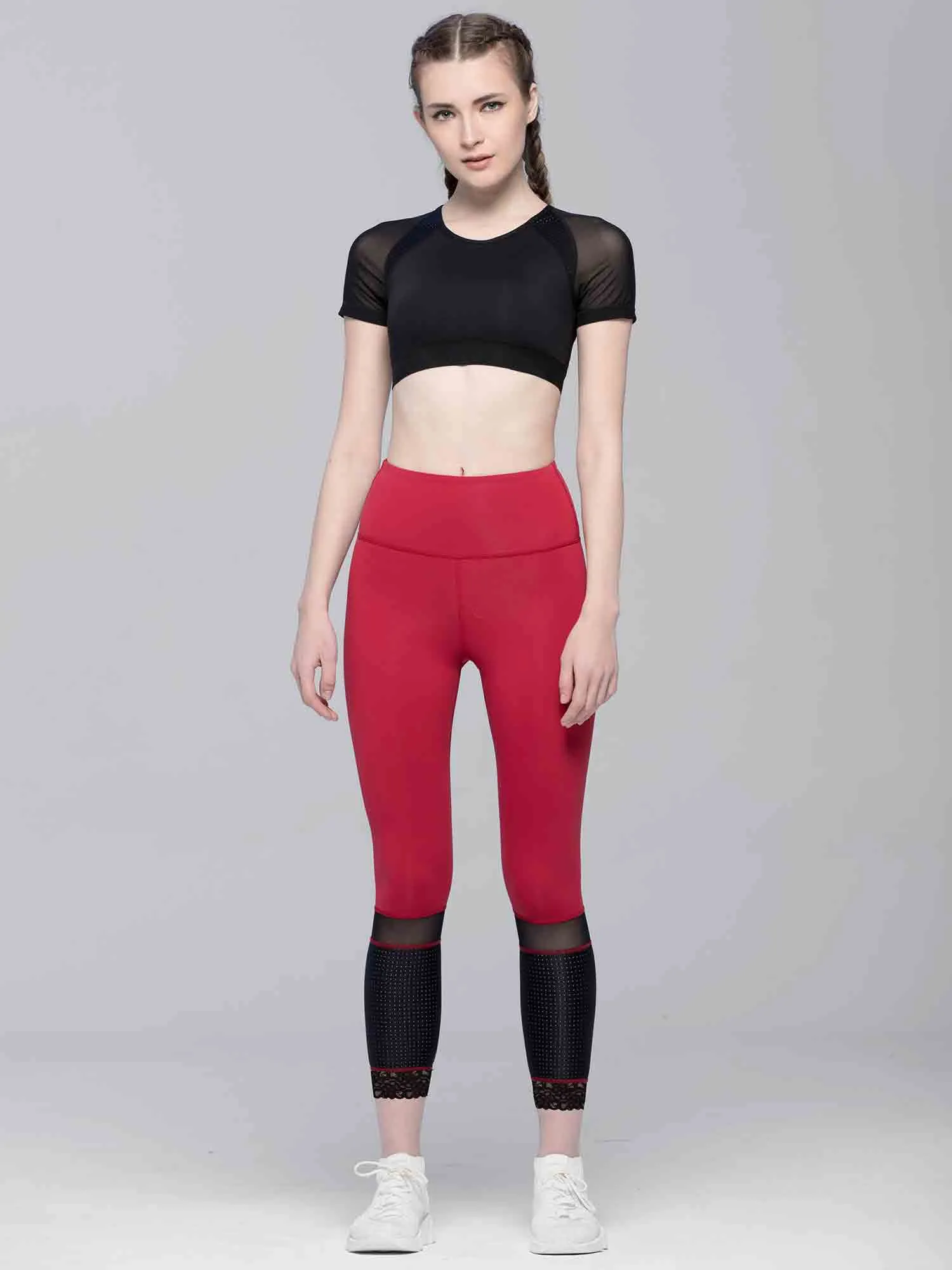 INTENSITY CROPPED TEE , BLACK/BLACK MESH