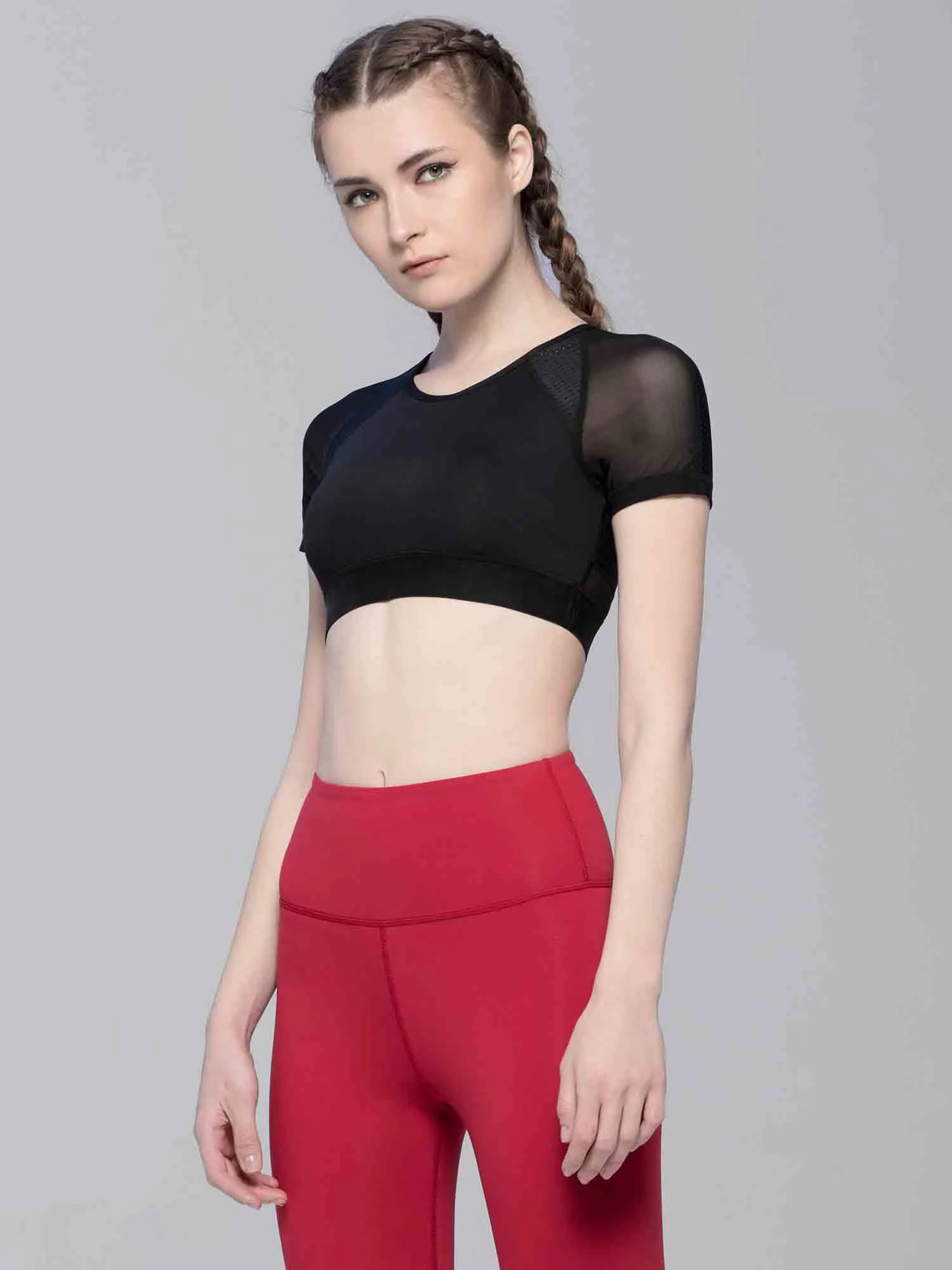INTENSITY CROPPED TEE , BLACK/BLACK MESH