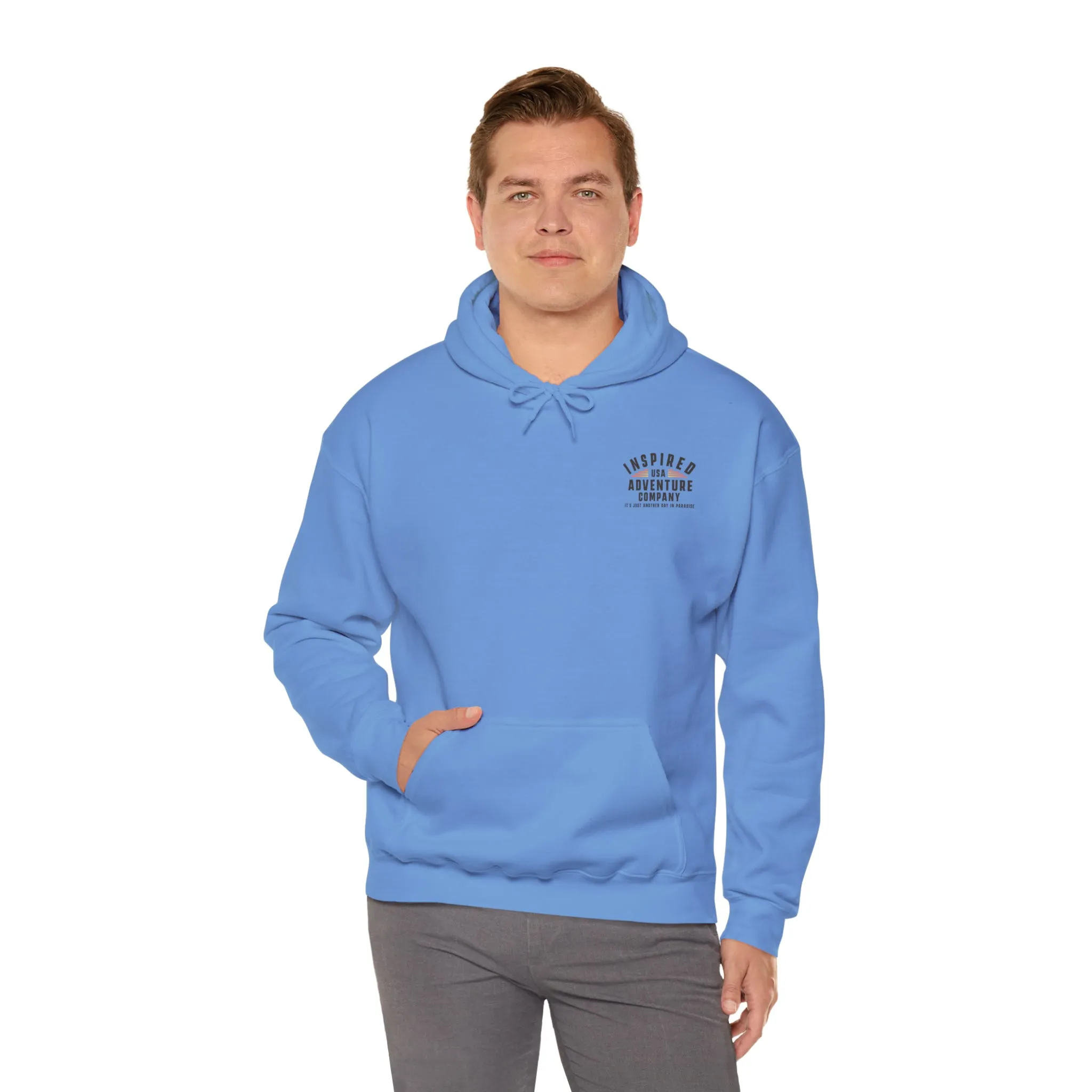 It's Just Another Day in Paradise... Inspired Adventure Co. Unisex Heavy Blend™ Hooded Sweatshirt
