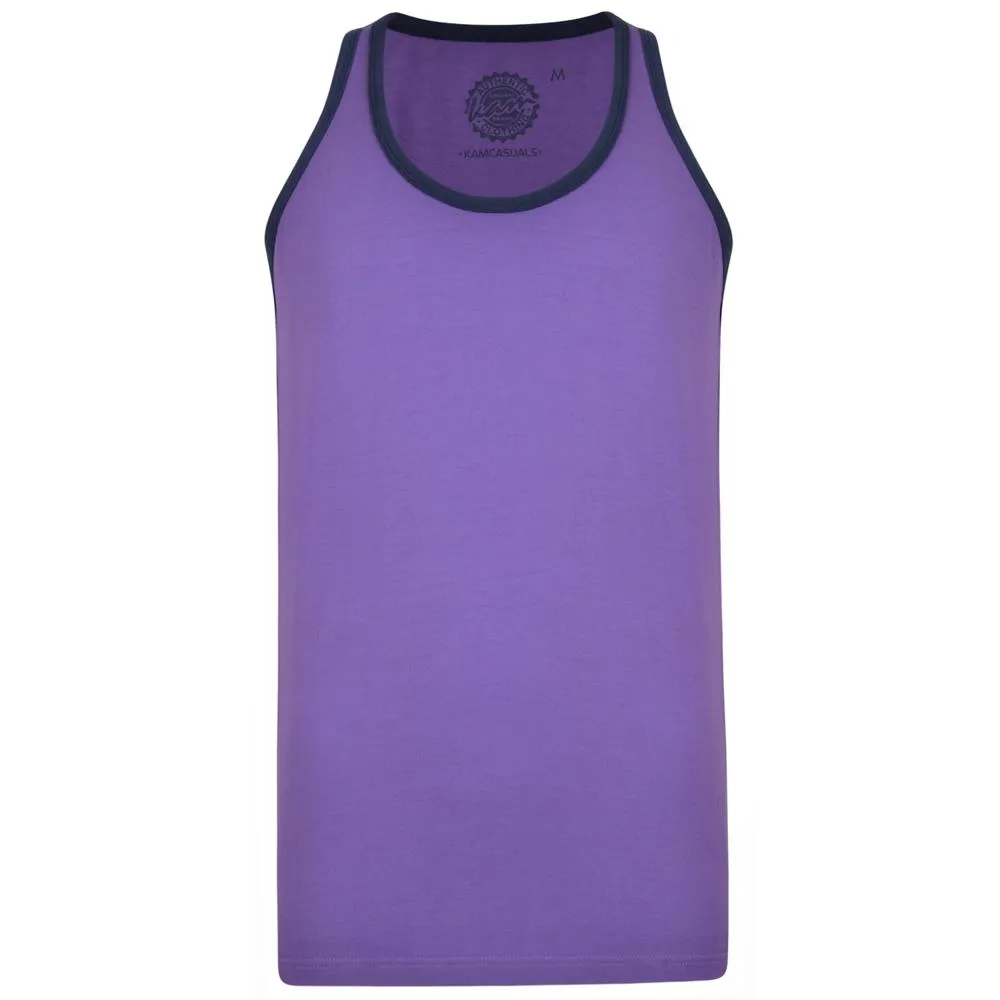 KAM Mens Big Size Pure Cotton Plain Ringer Vest