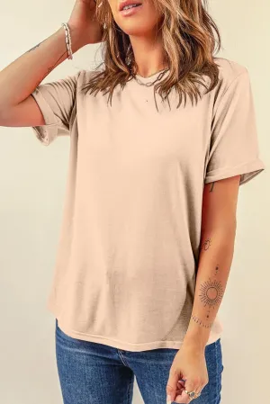 Khaki Casual Plain Crew Neck Tee