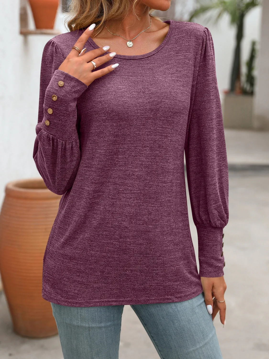 Laura Round Neck Long Sleeve Soft Top