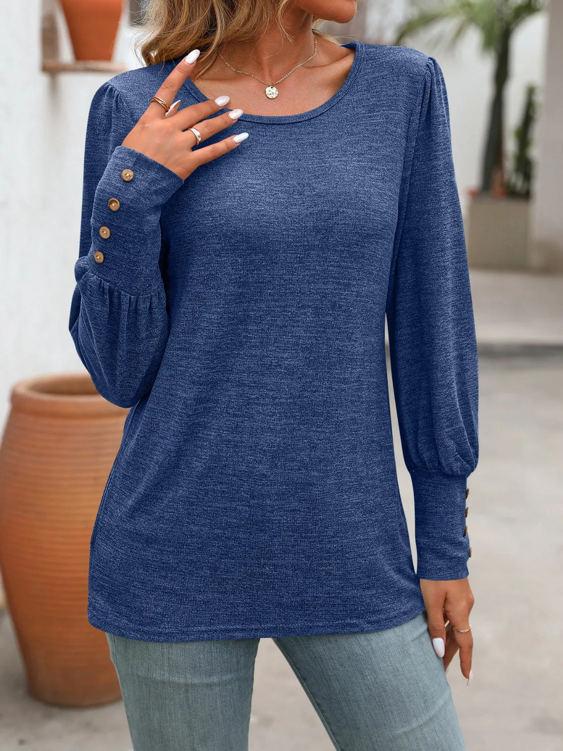Laura Round Neck Long Sleeve Soft Top