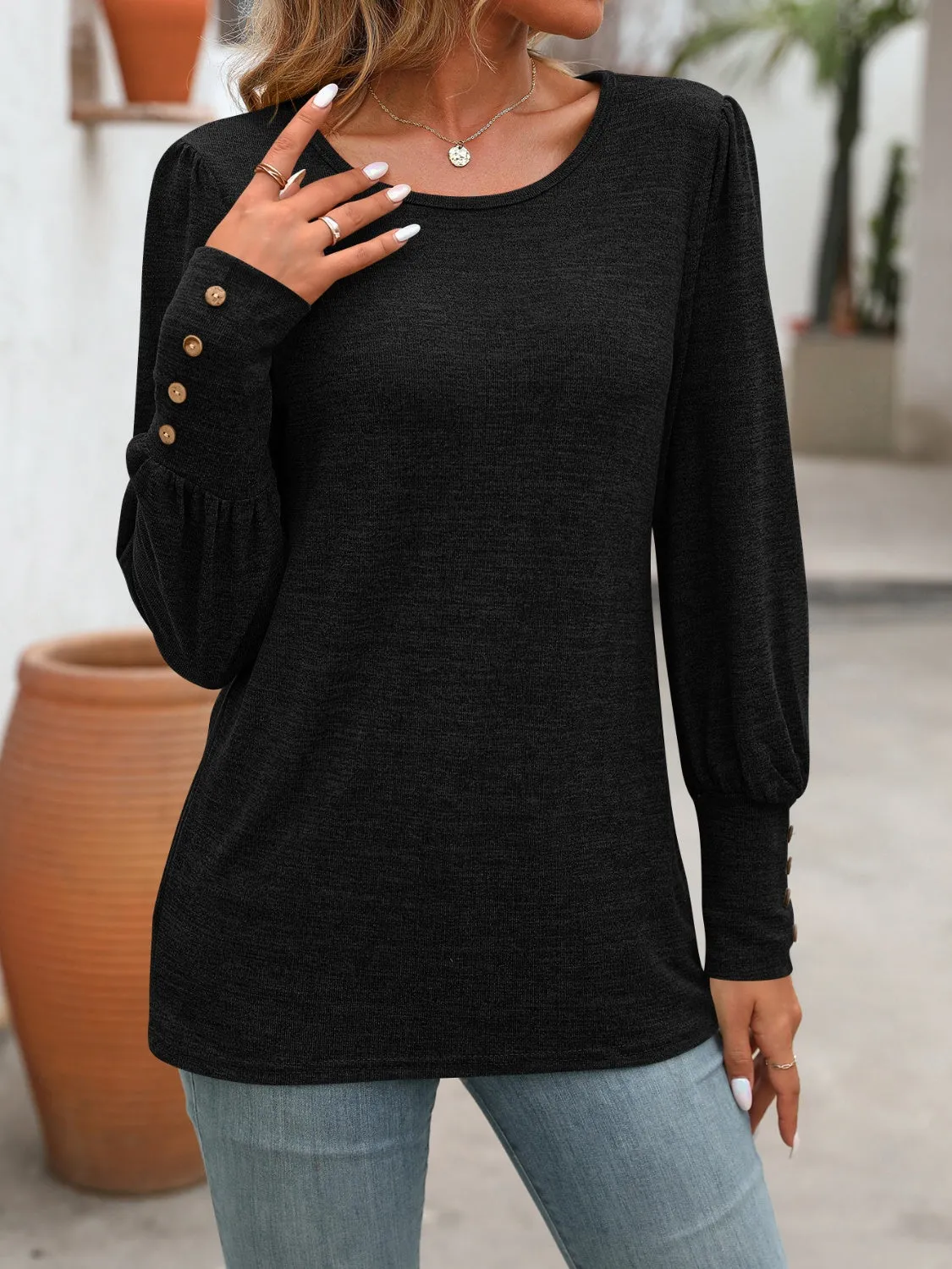 Laura Round Neck Long Sleeve Soft Top